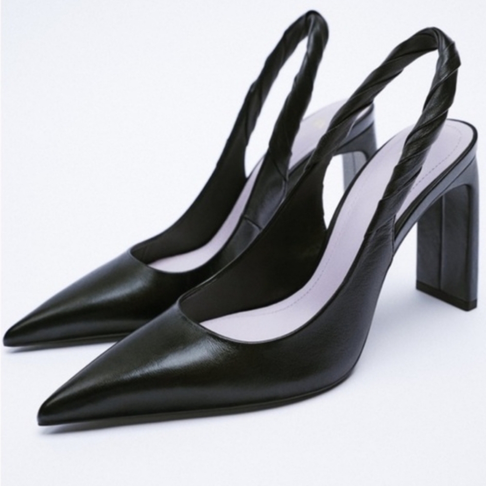 Zara braided black slingback heels Size 37